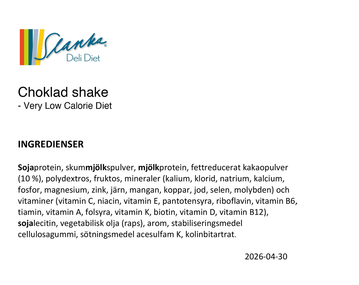 Slanka Choklad Ingredienser 