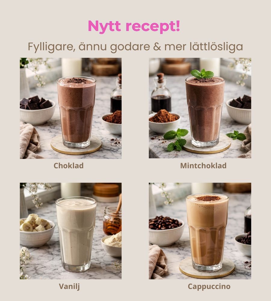 Nytt recept! Fylligare, ännu godare och mer lättlösliga: Choklad, Mintchoklad, Vanilj och Cappuccino